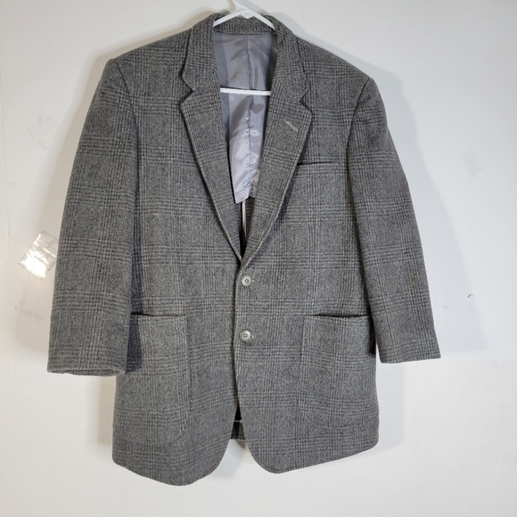 Mens Han Kook Wool Gray Plaid Wool 2 button Blazer Sleeve 29" Back Length 28.5 - Picture 1 of 12